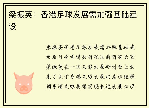 梁振英：香港足球发展需加强基础建设